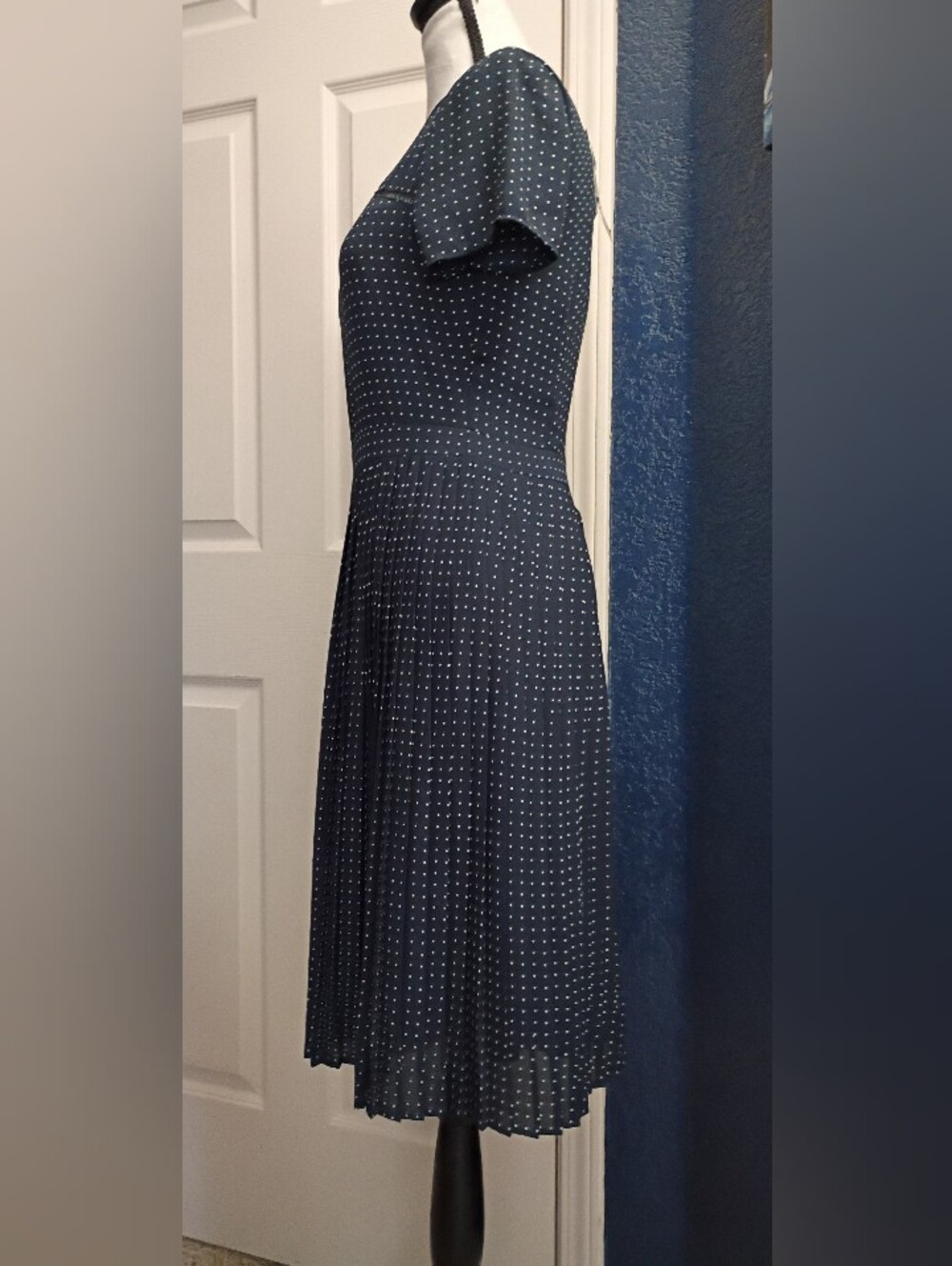 Banana Republic Navy and White Polka Dot Fit-and-Flare Dress - Picture 3 of 9